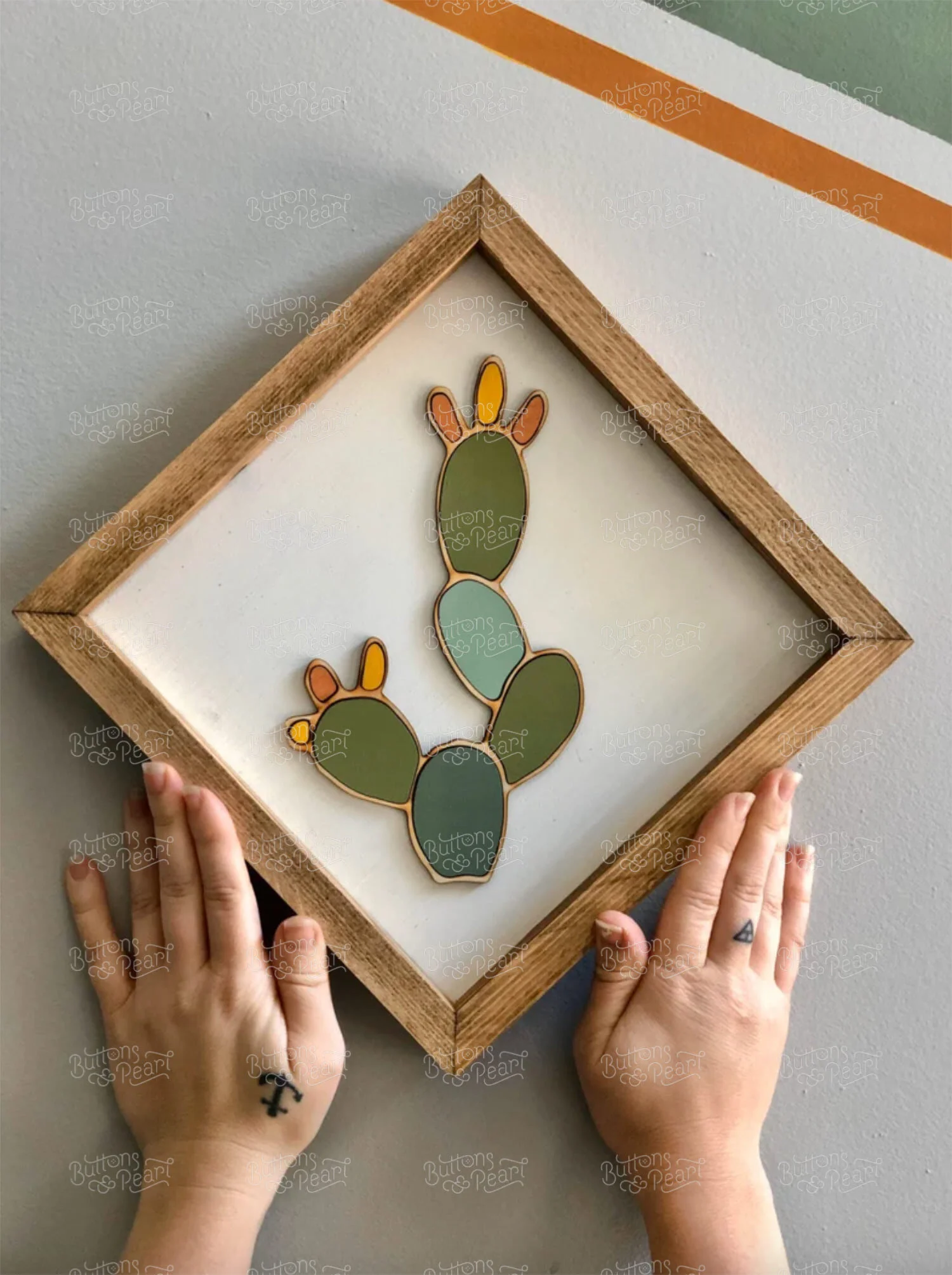 Cactus Plant Wood Art | Buttons and Pearl | Custom Watch and